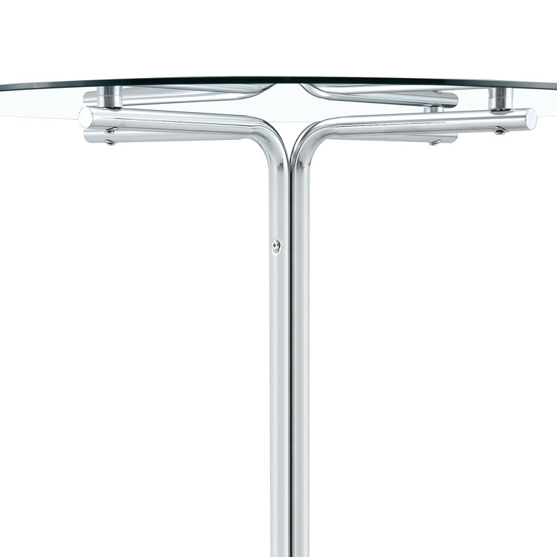 Table ronde haute en verre, table ronde, plateau en verre trempé, support robuste à quatre colonnes plaqué en chrome argenté, convient aux tables rondes transparentes