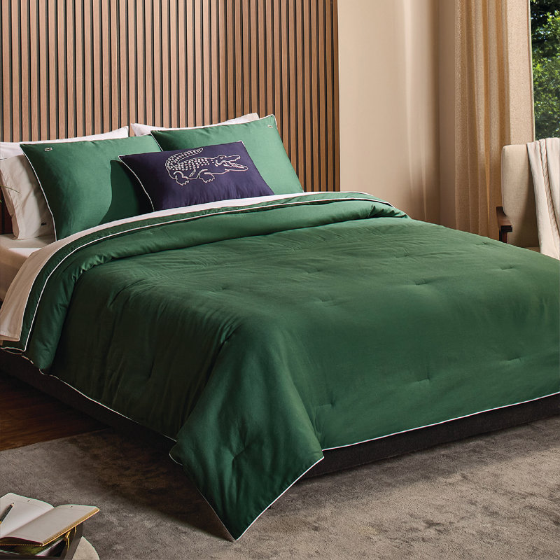 Lacoste Tiebreak Cotton Full/Queen 3-Piece Green Comforter Set, Tiebreak Green, Full/Queen Comforter + 2 Shams