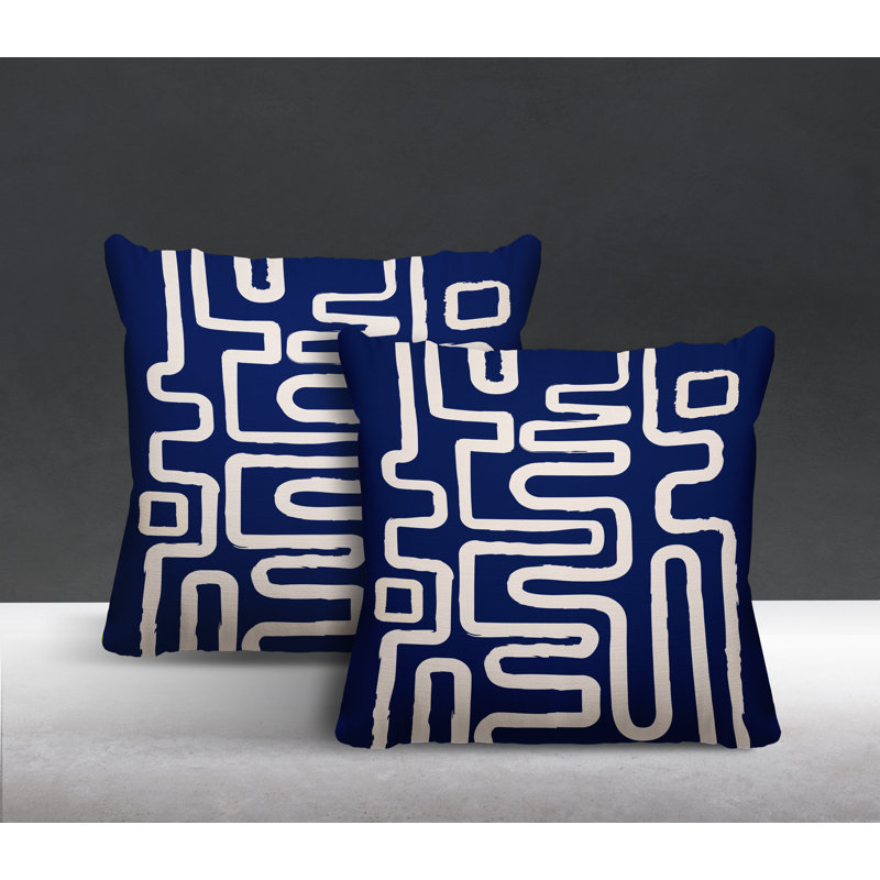Coussin décoratif carré intérieur / extérieur Miroir, L 19 po x H 19 po, Bleu marine