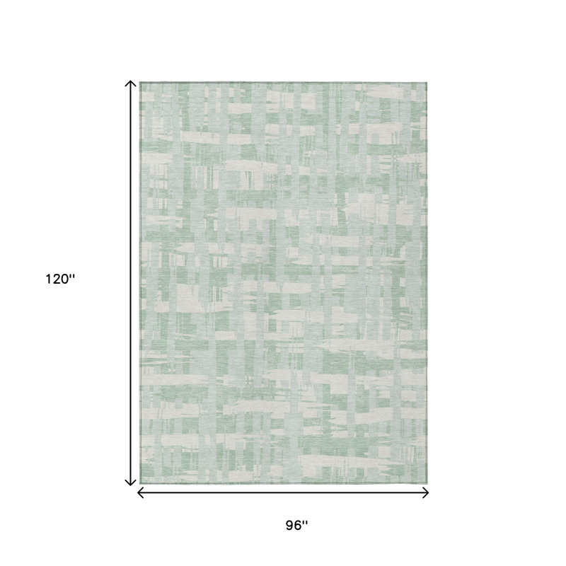 Tapis intérieur lavable rayé ivoire et ivoire pâle 8 pi x 10 pi vert menthe