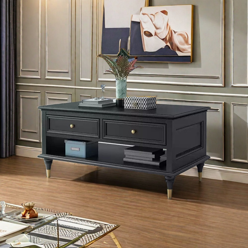 Eco-painted waterproof coffee table, Black, 19.29" H x 55.11" L x 26.77" W