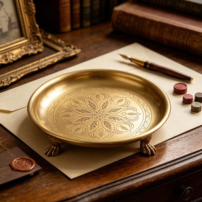 Solid Brass Pedestal Tray With Eagle Claw Feet - Vintage Jewelry Holder, Candle Dish & Decorative Trinket Plate For Vanity, Dresser, Bathroom, And Coffee Table Decor