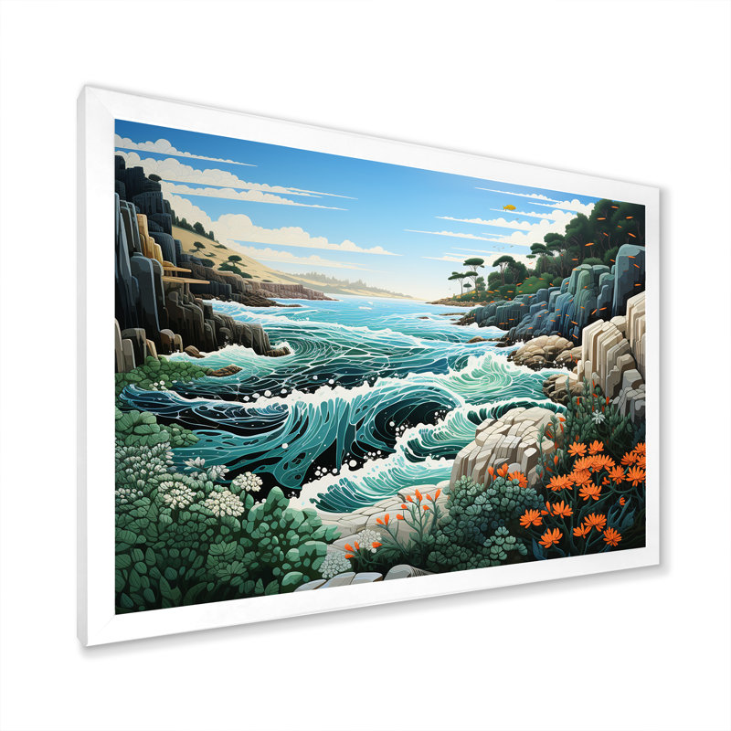 Paysage de plage sauvage sur toile, H 16 po x l 32 po x P 1 po, Cadre simple blanc