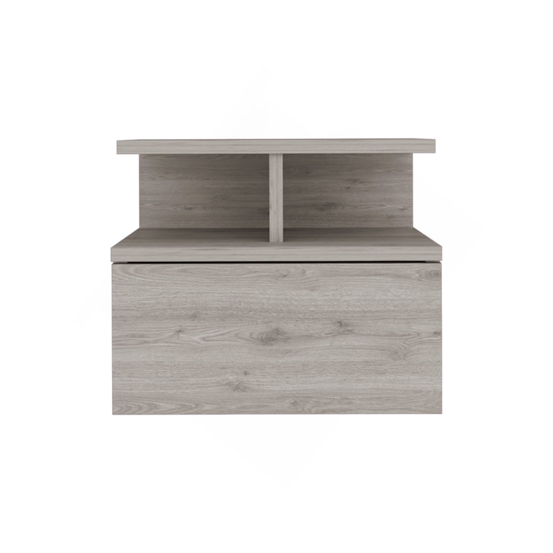 Adele Floating Nightstand With Drawer And Open Storage Shelves, Gray