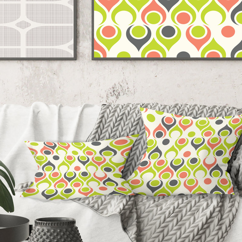 Coussin décoratif rétro à imprimé abstrait rétro Mid-Century, 18 po x 18 po, Vert