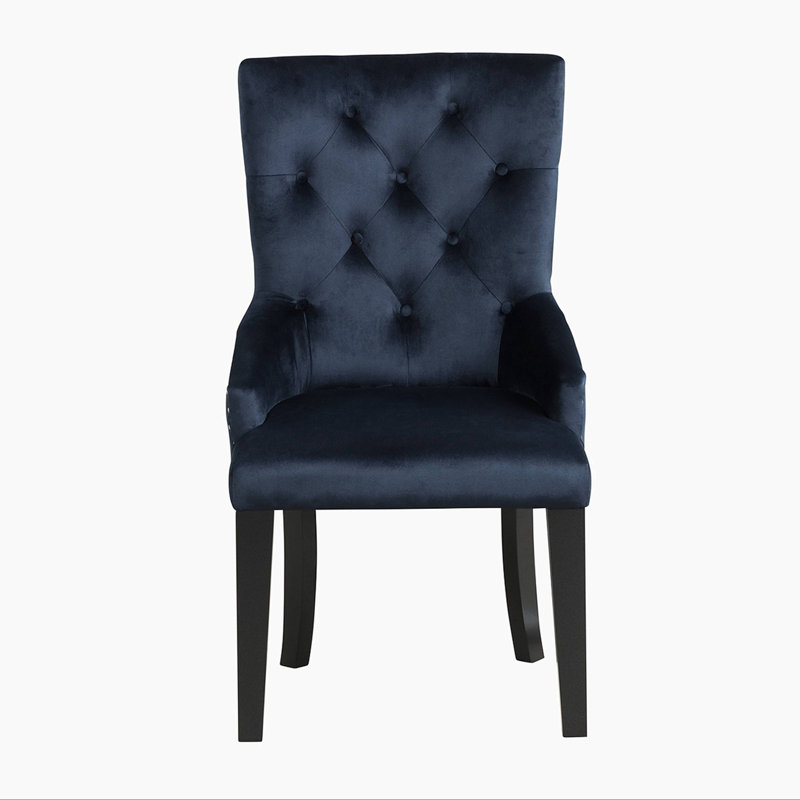Chaise d'appoint, velours bleu marine foncé et finition noire