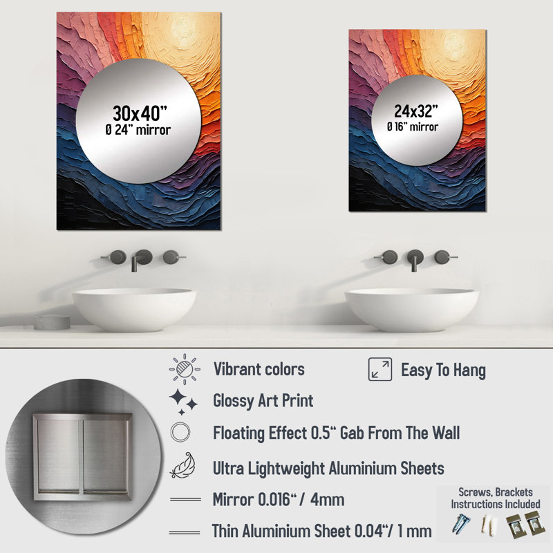 Malanie jaune sarcelle abstrait lyrique Lyrical Sunset I - miroir mural abstrait lyrique, 32 po x 24 po