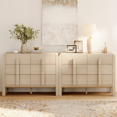 Adora Mid Century 6 Drawer Dresser Set Of 2, 47.2" Modern Chest Of Drawers With Storage, Curved Profile Wood Double Dresser For Bedroom, Living Room, by Ebern Designs