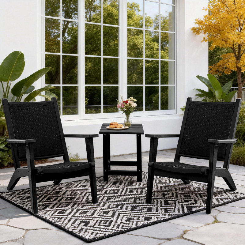 2 - Person Patio Wicker Conversation Set with Side Table, Black