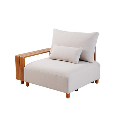 Yanali Outdoor Modern Aluminum Luxury Right-Hand Sofa with Olefin Cushions and Teak-Look Woodgrain Finish