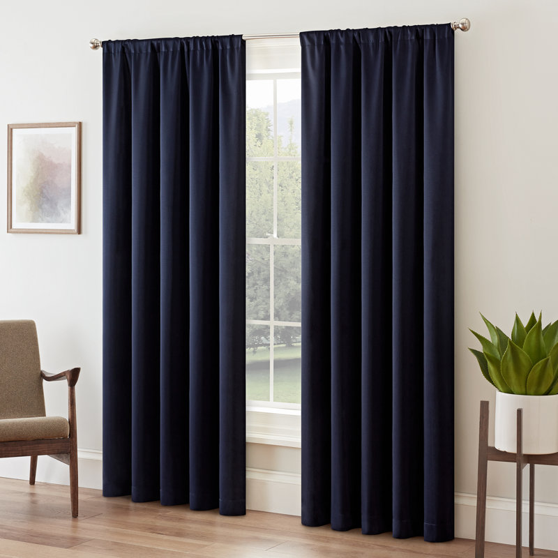 Midnight Polyester Room-Darkening Rod Pocket Curtain Panel
