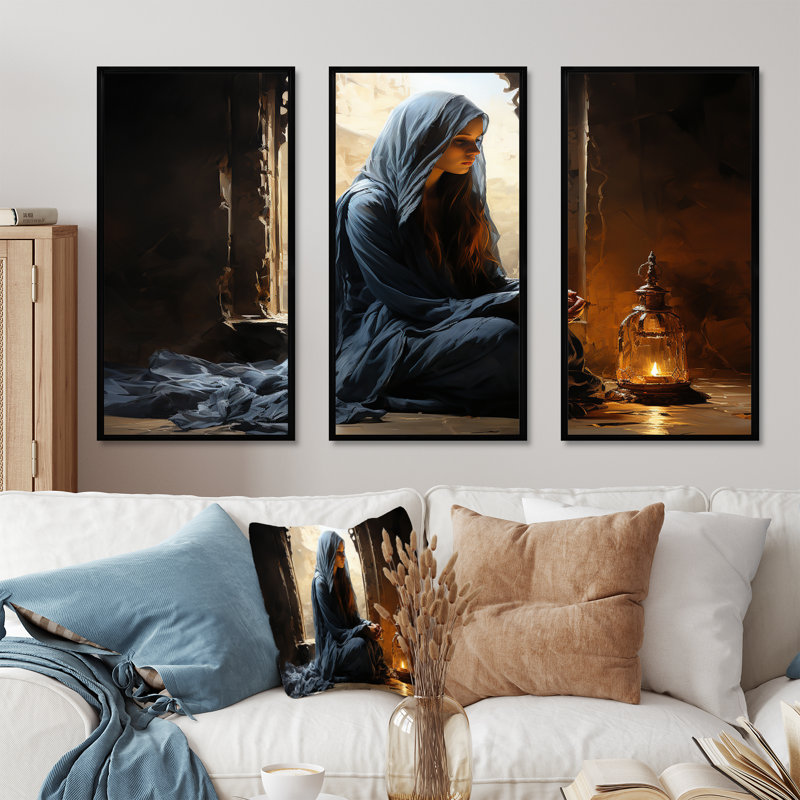 Ensemble de salon, art de l'Islam Salah, H 28 po x l 36 po, Cadre flottant noir