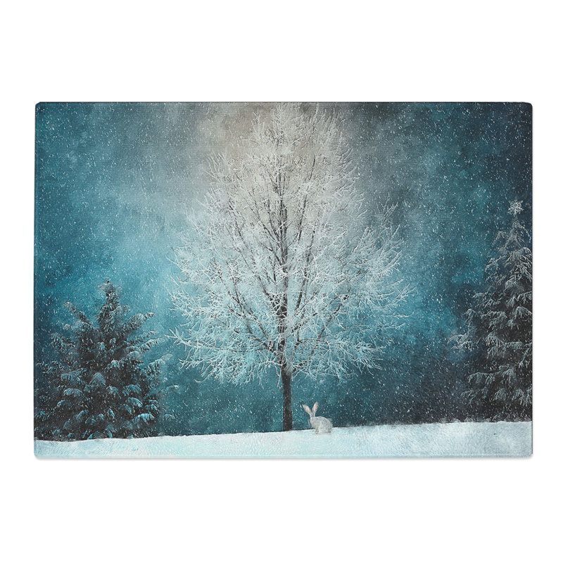 Tempered Glass Hare in a Winter Forest Chopping Board, 20 cm x 28.5 cm