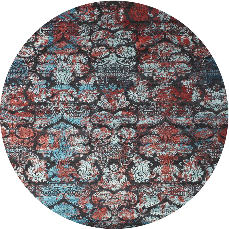 Tapis de zone bleu foncé contemporain, Rond 8 pi