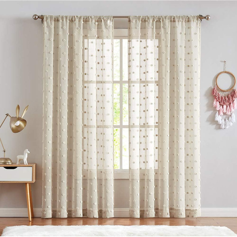 Rideaux transparents avec passe-tringle Pom Pom Voile, Gris, L 54 po x L 84 po