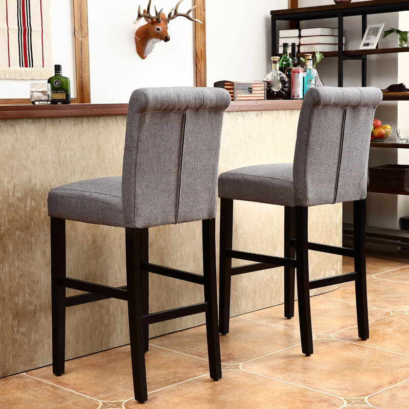 28'' H Wood Bar Stool, Gray