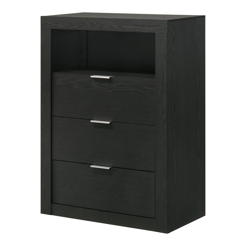 Hildebran 3-Drawer Chest With Shelf, Black