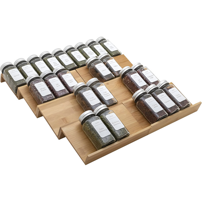 Ensemble de rangement pour tiroir à épices en bambou - Rangement extensible pour pots à épices - Organisateur de cuisine durable et polyvalent