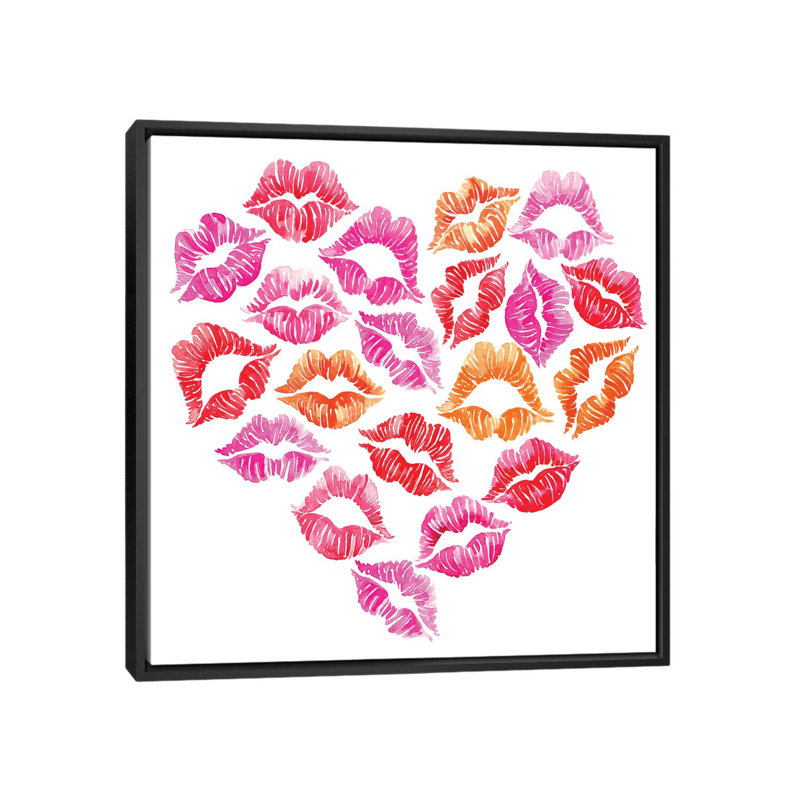 « baiser iii », impression sur toile tendue, H 18 po x l 18 po x P 1,5 po, Toile avec cadre noir, Pas de tapis