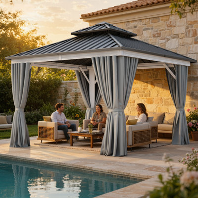10 pi. L 10 pi. D Pavillon de jardin d'extérieur en aluminium avec cadre blanc