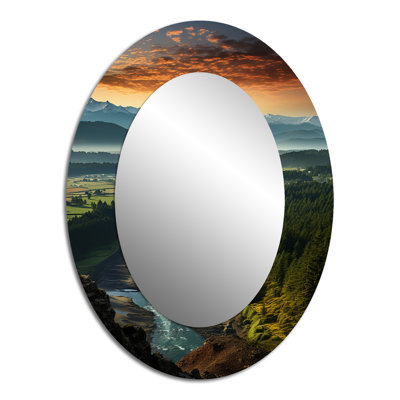 Oregon River Landscape III - Yellow Traditional Oval Wall Mirror