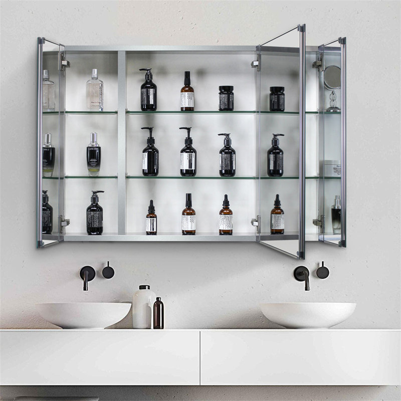 Armoire à pharmacie de 36 po x 26 po en aluminium avec tablettes réglables en verre imperméables et résistantes à la rouille