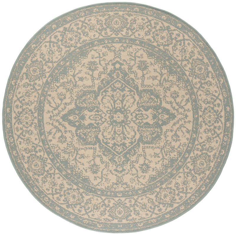 Tapis oriental crème / turquoise Danya, Rond 6 pi 7 po