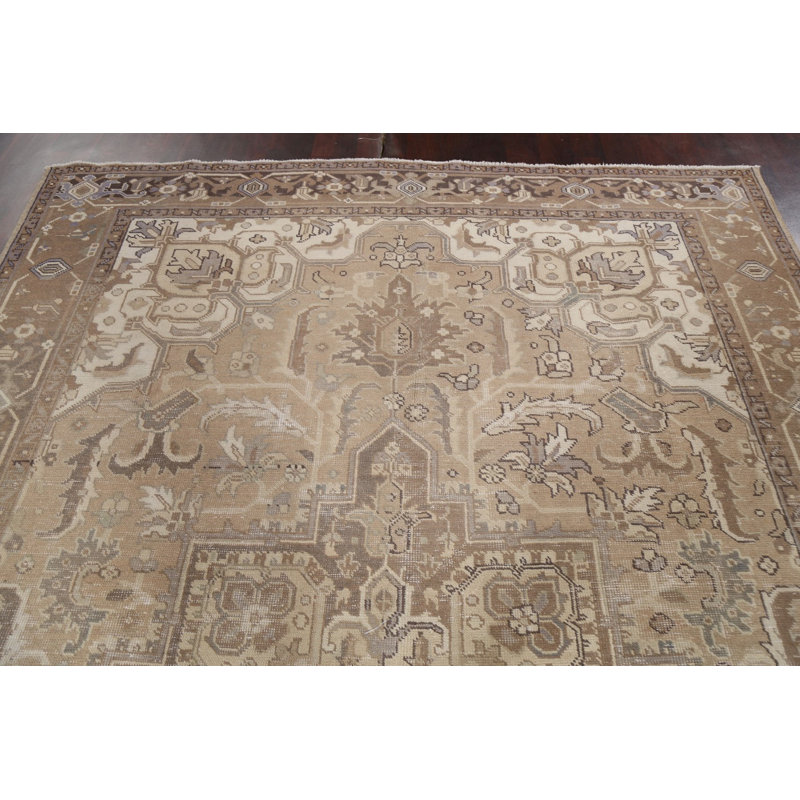 Tapis persan à motif rétro Heriz Zeeshan Zeeshan noué à la main 8 x 12
