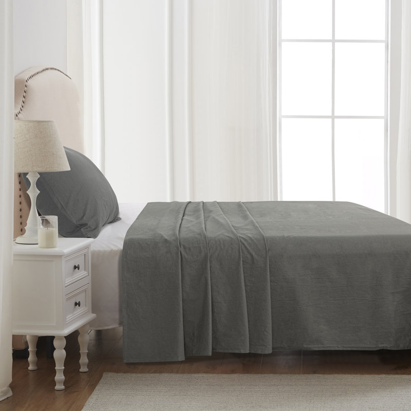 Drap 100% coton, Drap plat de taille très grand, Gris foncé