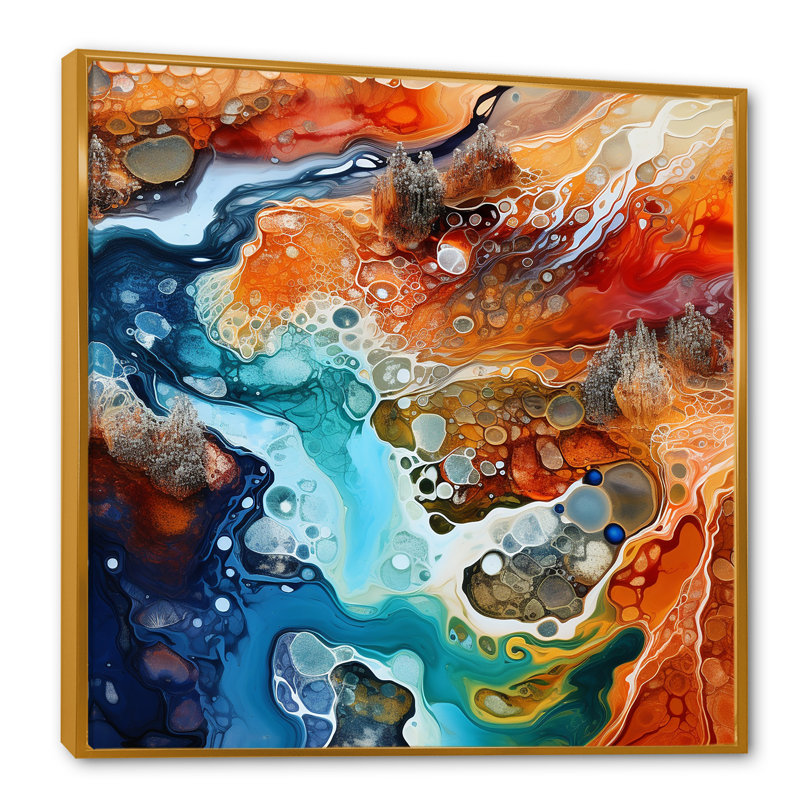 «Blue and Brown Geyser», impression sur toile, Cadre flottant doré, H 24 po x l 24 po x P 1 po