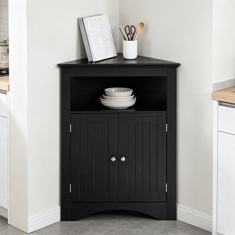 Royet Corner Accent Cabinet with Adjustable Shelves, Black