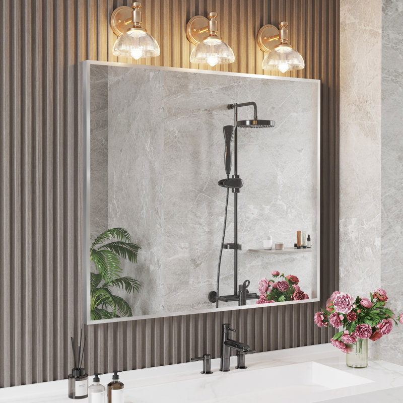 Miroir d'appoint Lesamuel, Nickel brossé, Rectangulaire, 32 po x 36 po