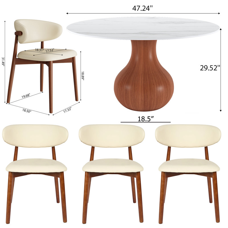 Ikerne Modern Farmhouse 47" Round Sintered Stone Pedestal Dining Table Set , White, Table, 4 chairs