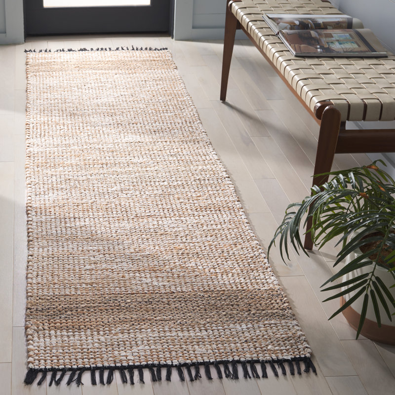 Tapis ivoire / beige en coton tissé à la main Cape Cod 153, Tapis de couloir 2 pi 3 po x 8 pi