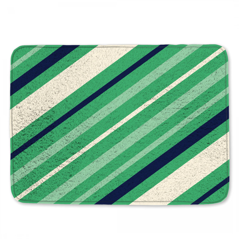 Tapis de bain vert à rayures diagonales, L 34 po x L 21 po