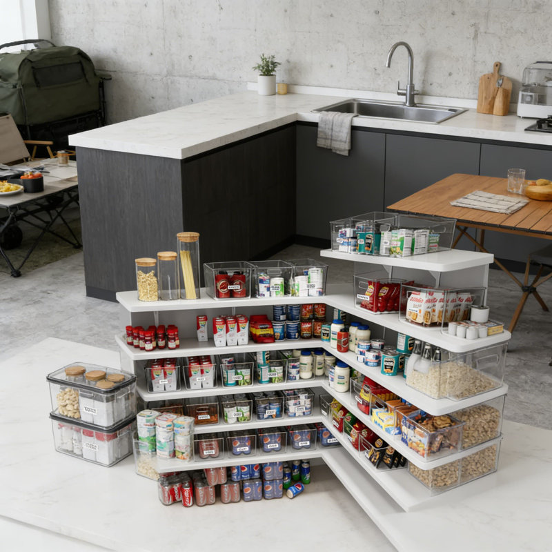 Ensemble de 4 bacs de rangement en plastique transparent - Organisateurs empilables avec poignées pour garde-manger, armoire de cuisine, réfrigérateur, placard, bureau et garage