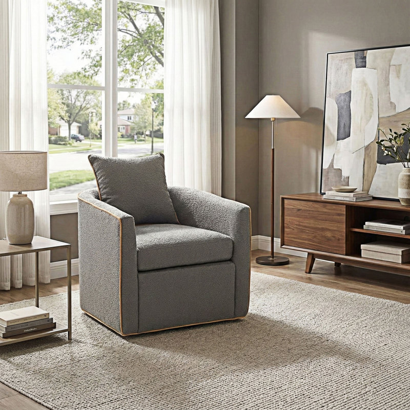 Fauteuil demi-tonneau rembourré, Gris clair
