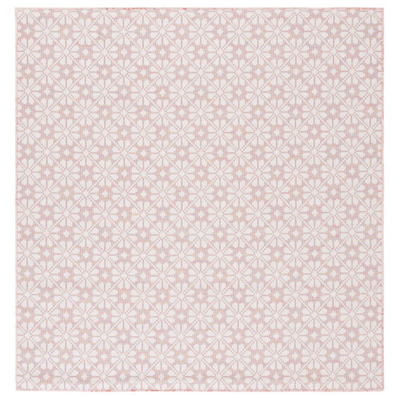 Light Pink Multi Square Hand-Knotted Synthetic Area Rug