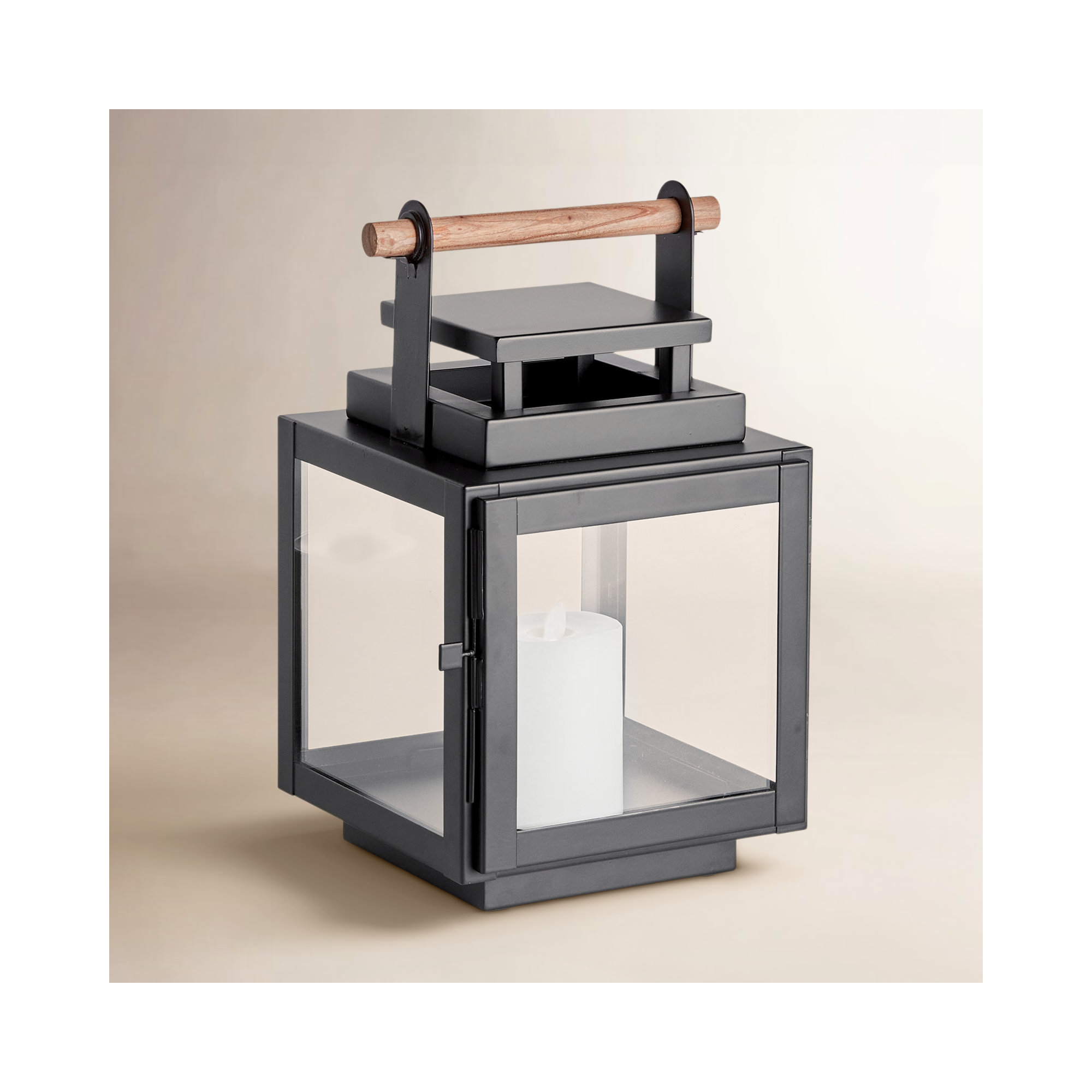 Cathica Stainless Steel Lantern Medium, 13.75" H x 8.5" W x 8" D, Black