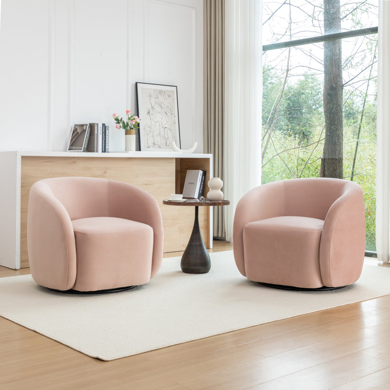 Arrun Velvet Swivel Barrel Chair, Pink