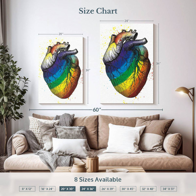 Cœur de couleur arc-en-ciel khazi, H 36 po x l 24 po