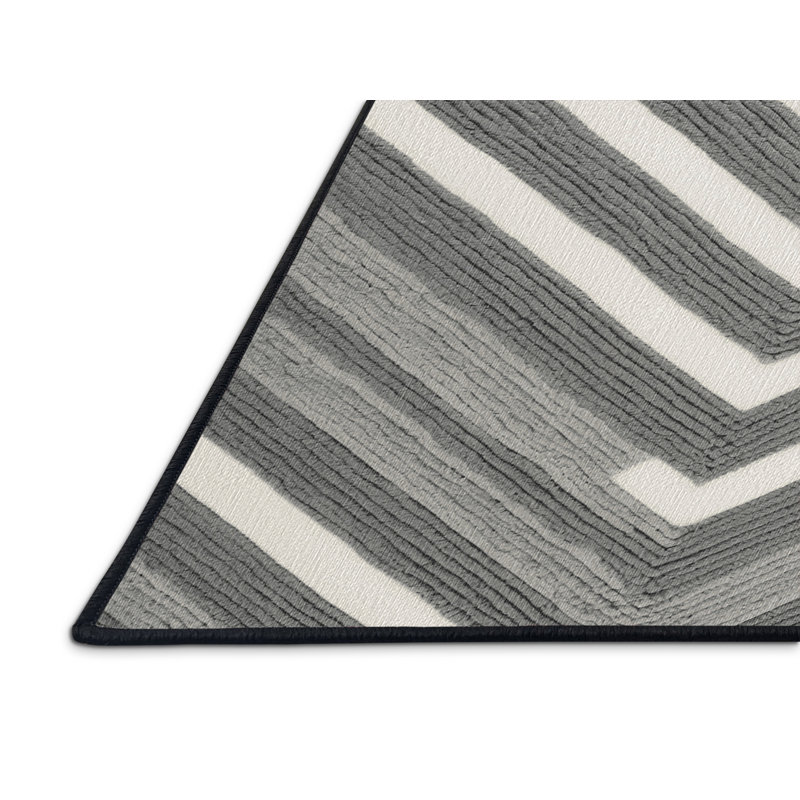  Tapis rayé gris et blanc lavable, Rond 7 pi