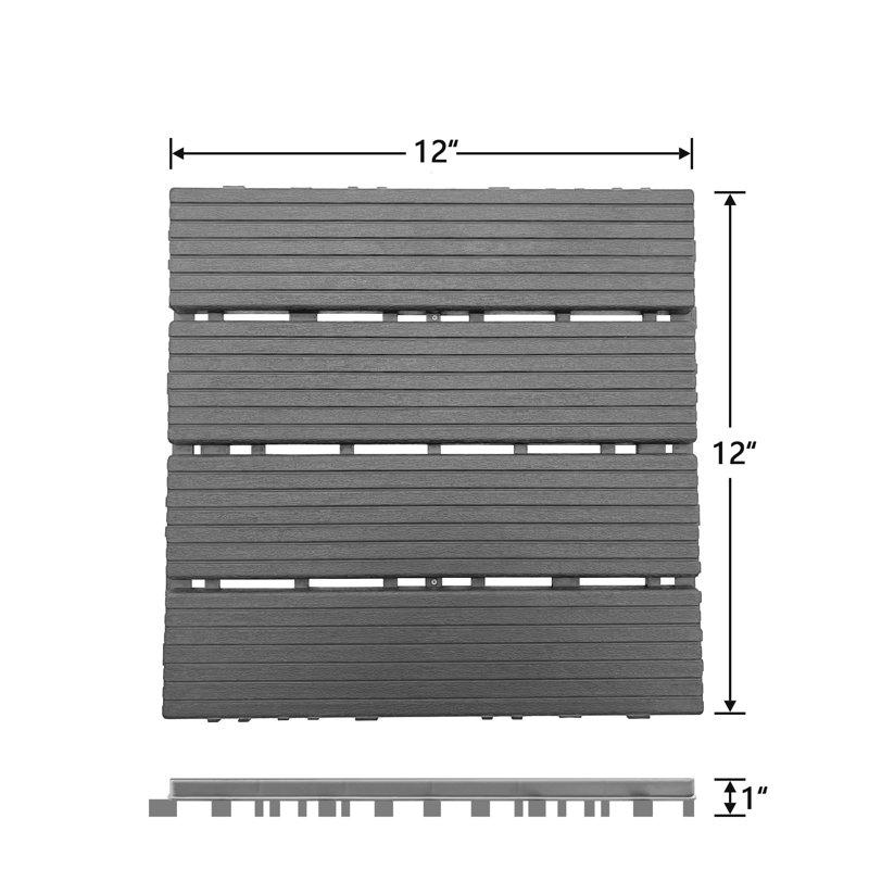 Carreau de terrasse emboîtable en plastique 12 pièces L 12 po x l 12 po DECKING, Chocolat