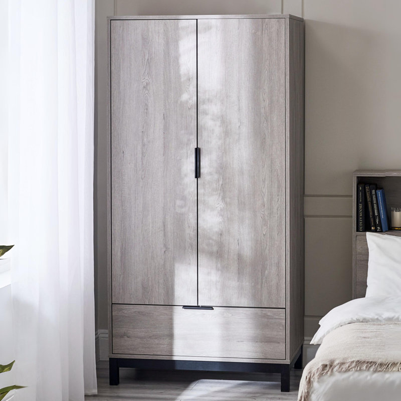 Yonkers 2 Door Manufactured Wood Wardrobe, Grey