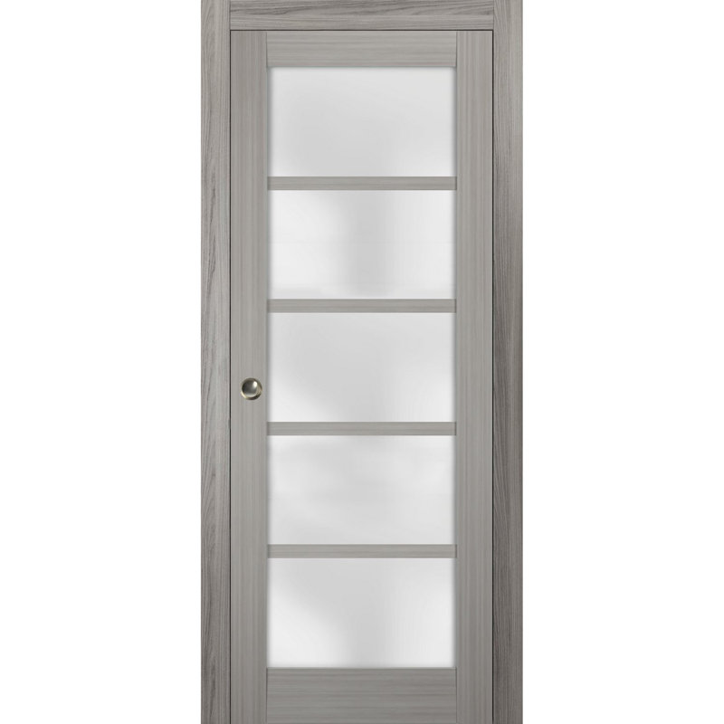 Porte coulissante à galandage avec vitrage dépoli Quadro 4002, finition frêne gingembre, quincaillerie et rail inclus, en bois massif, pour chambre à coucher, portes robustes - 61 cm x 244 cm