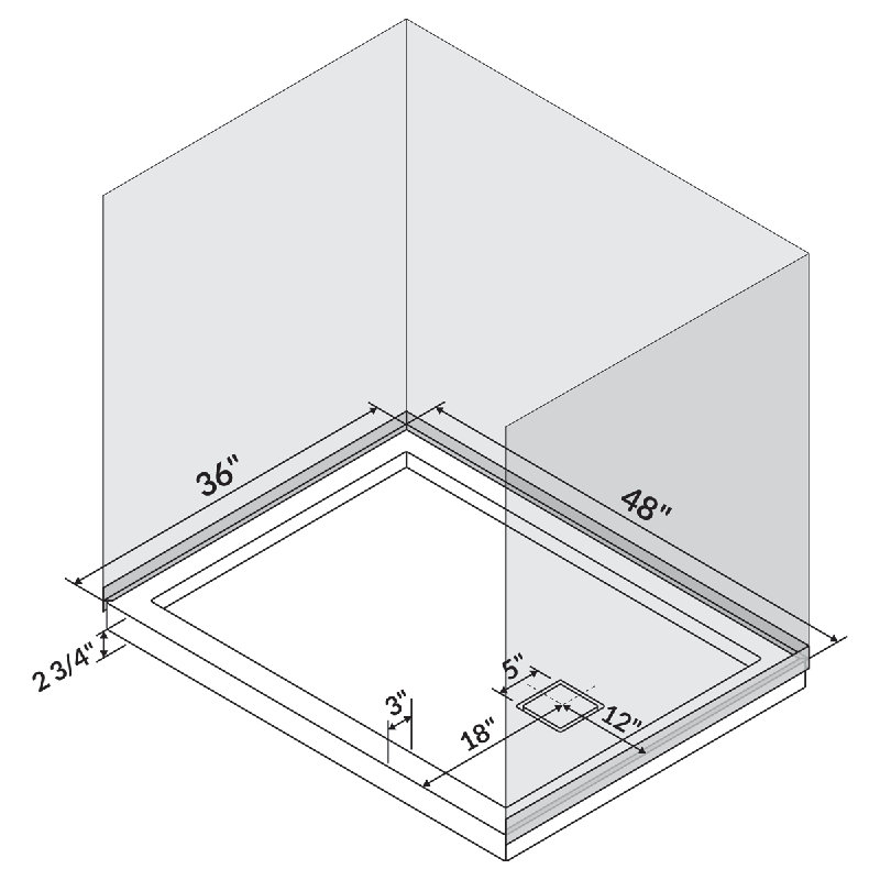 Glossy White Rectangular Shower Base with Center Drain