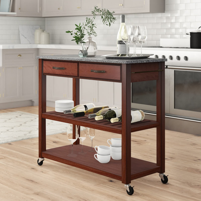 Timmy Granite Top Kitchen Cart, Cherry