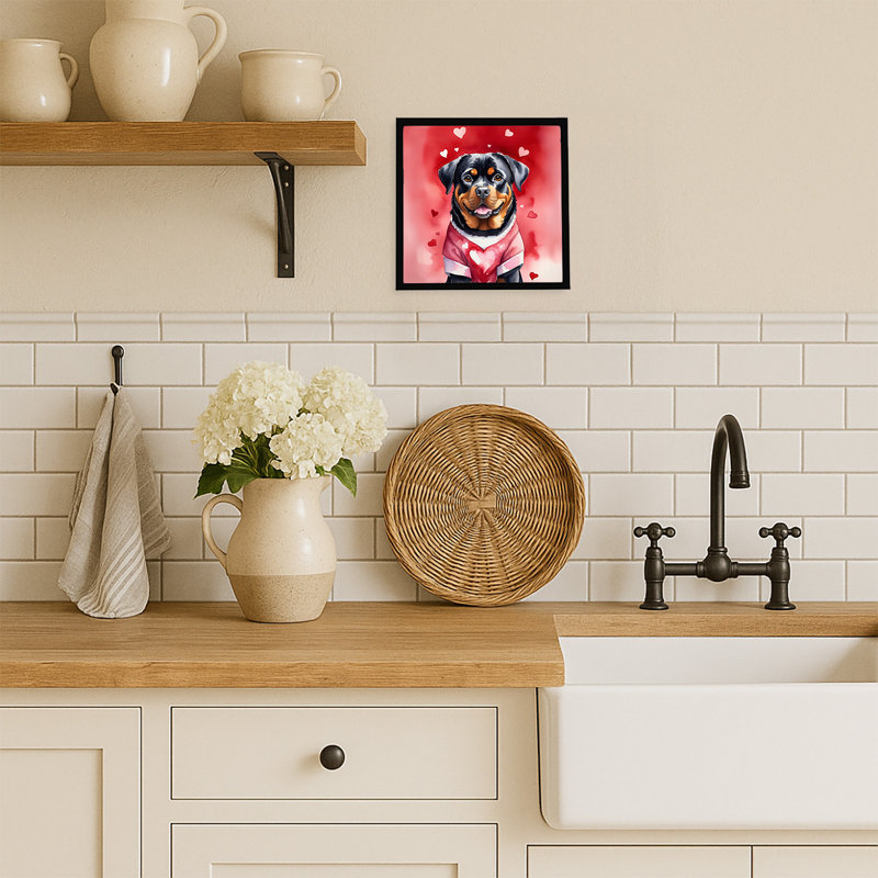 «Rottweiler My Valentine», reproduction d'art encadrée
