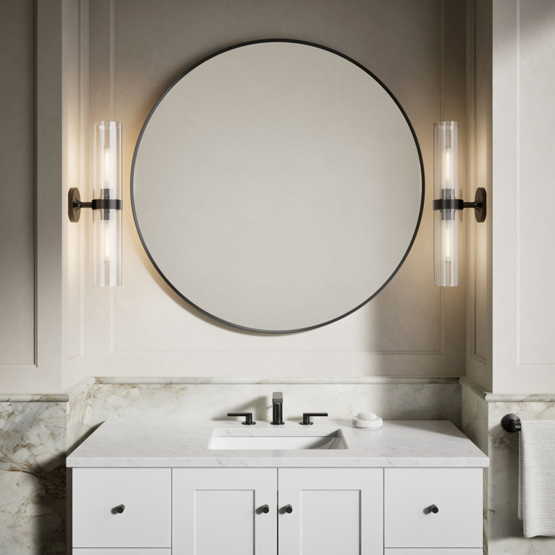 Essential Round Wall Mirror, Bathroom/Vanity Mirror with Frame, Matte Black, 42" H  x 42" W x 1.38'' D