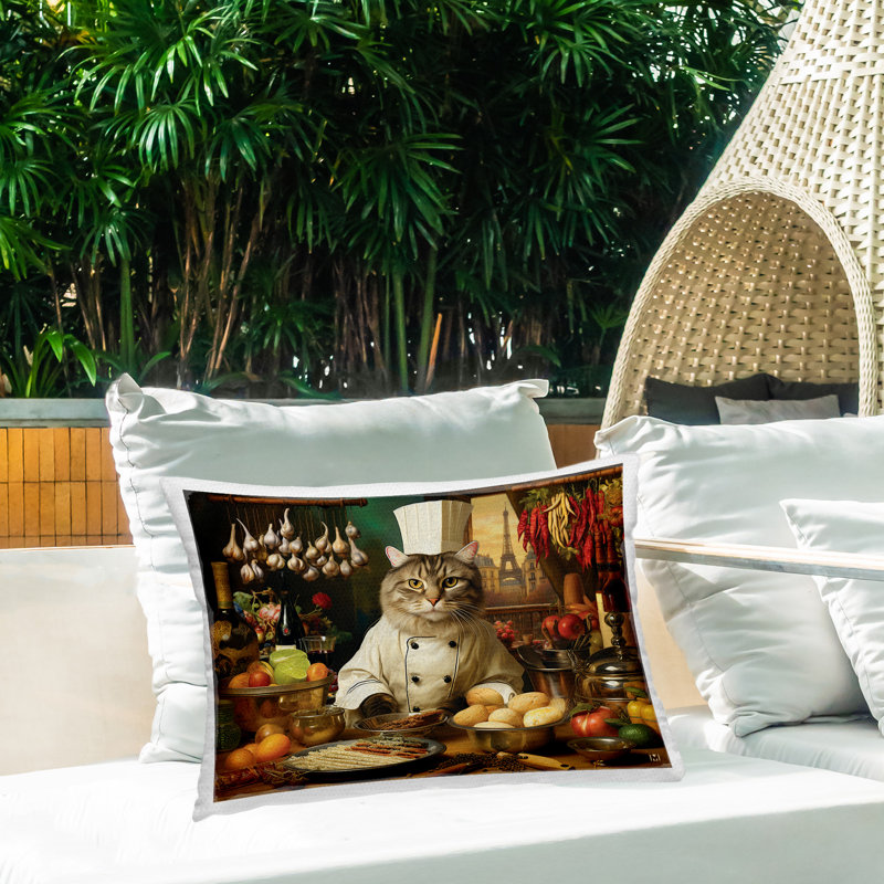 Coussin d'extérieur imprimé «Chef Cat in Kitchen» par Michael David Ward